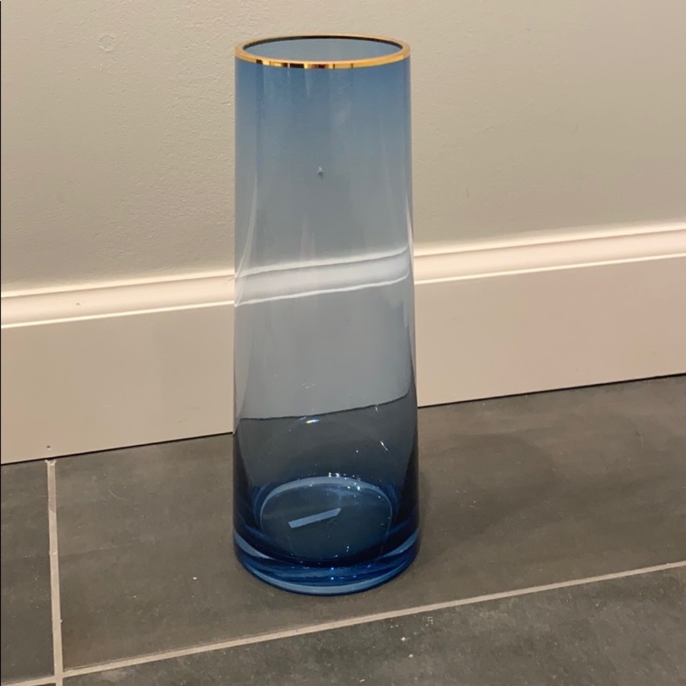 Brand new blue with gold top vase